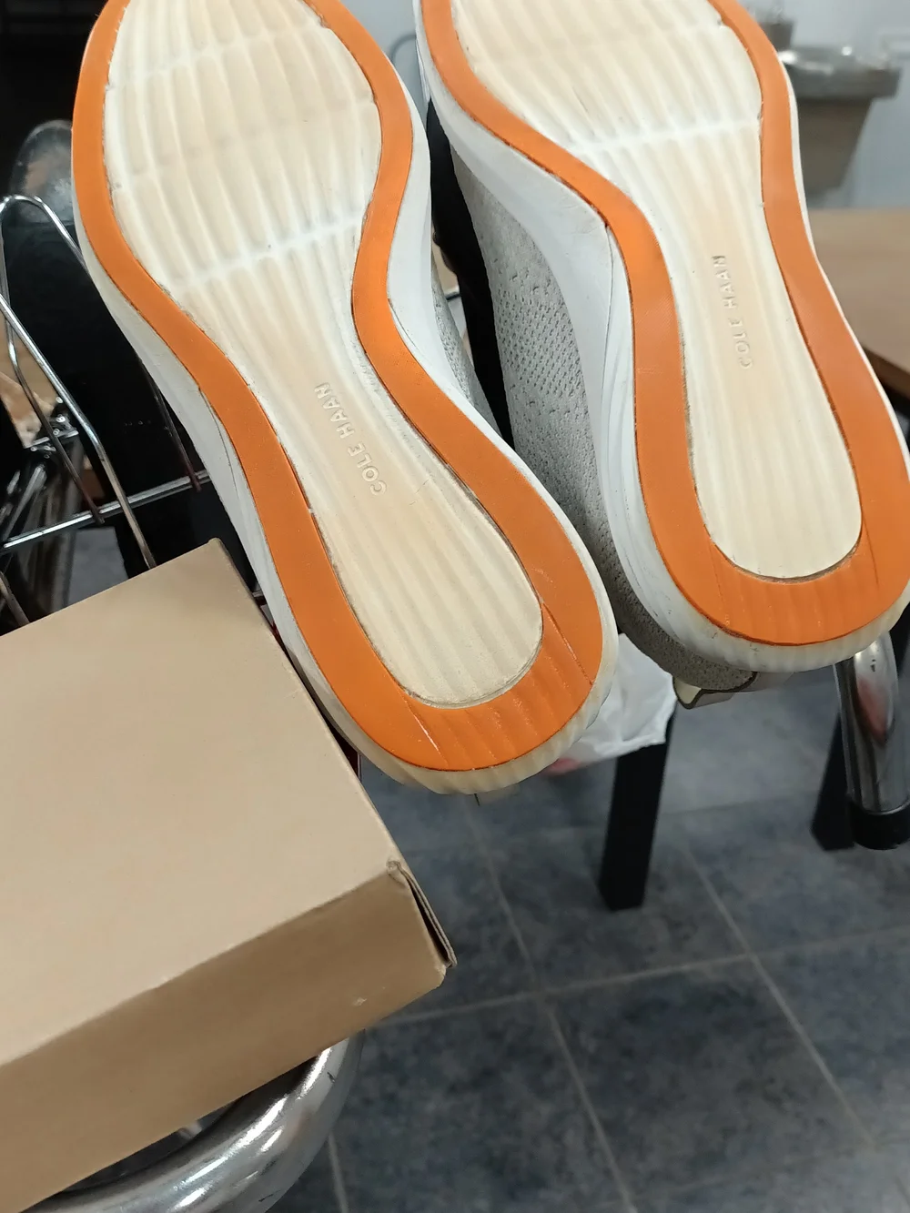 Cole Haan Light Gray Knit Oxfords with Orange Trim